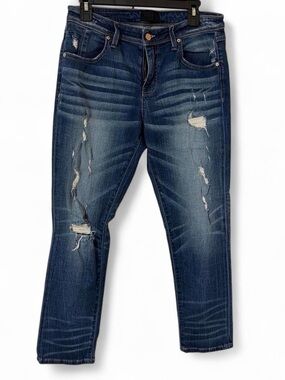 Buckle Black Women's Dark Wash Ripped Skinny Cropped Jeans